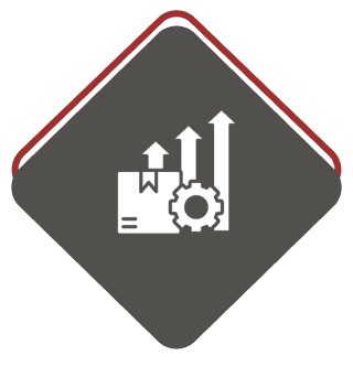 Icon of package and gear with arrows.