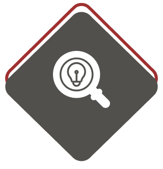 Magnifying glass with light bulb icon.